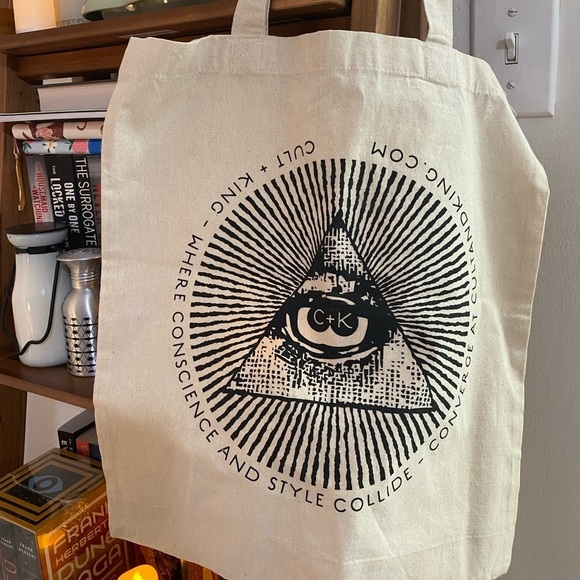 cult + king hair canvas cream tote travel bag sustainable jute purse fashion eye - Picture 2 of 3